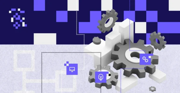 Ilustracja z kołami zębatymi symbolizująca automatyzację procesów i modernizację technologii – nawiązanie do migracji z Camunda 7 do Camunda 8 lub innych alternatywnych silników procesów.