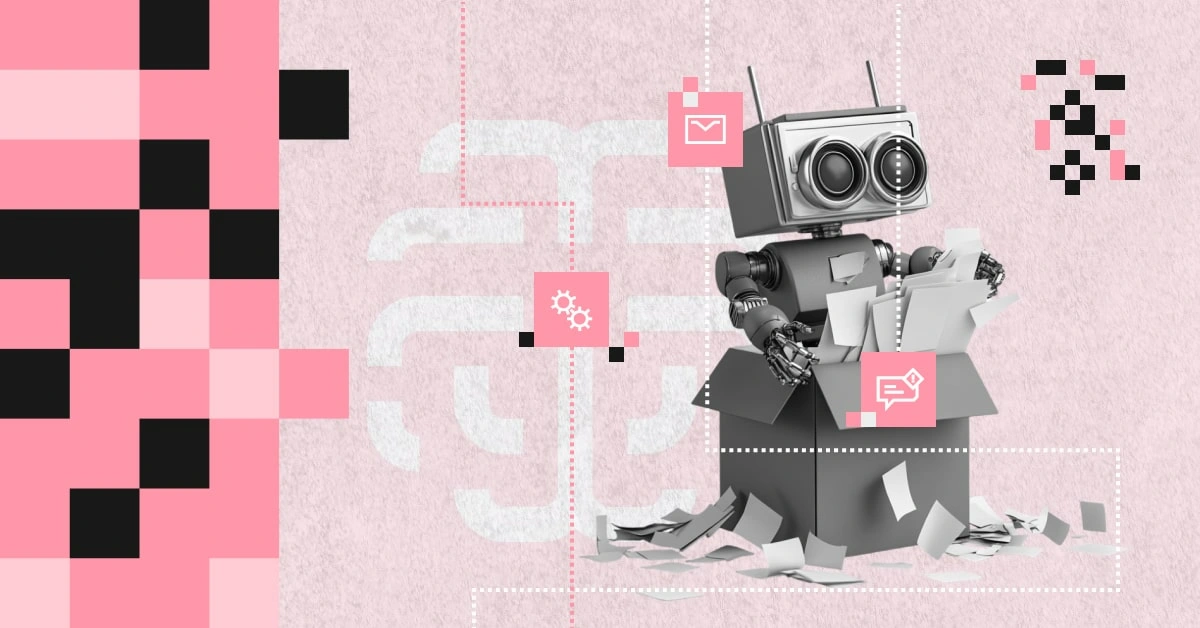 Robot przetwarzający dokumenty – symbol automatyzacji procesu reklamacyjnego w firmach ubezpieczeniowych z wykorzystaniem sztucznej inteligencji.